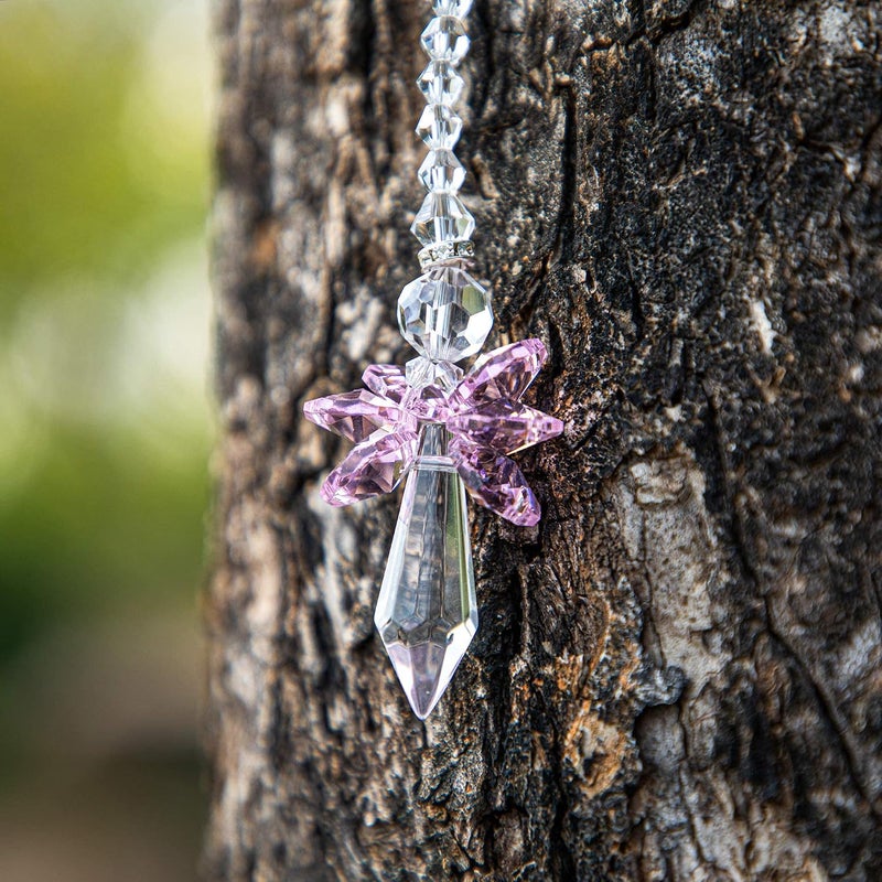 QFkris Rainbow Guardian Angel Crystal Suncatcher as Home/Car Decoration & Porch Decor & Hangings Crystal Glass Ornament Gift for Mom Women (Pink) - Image 4