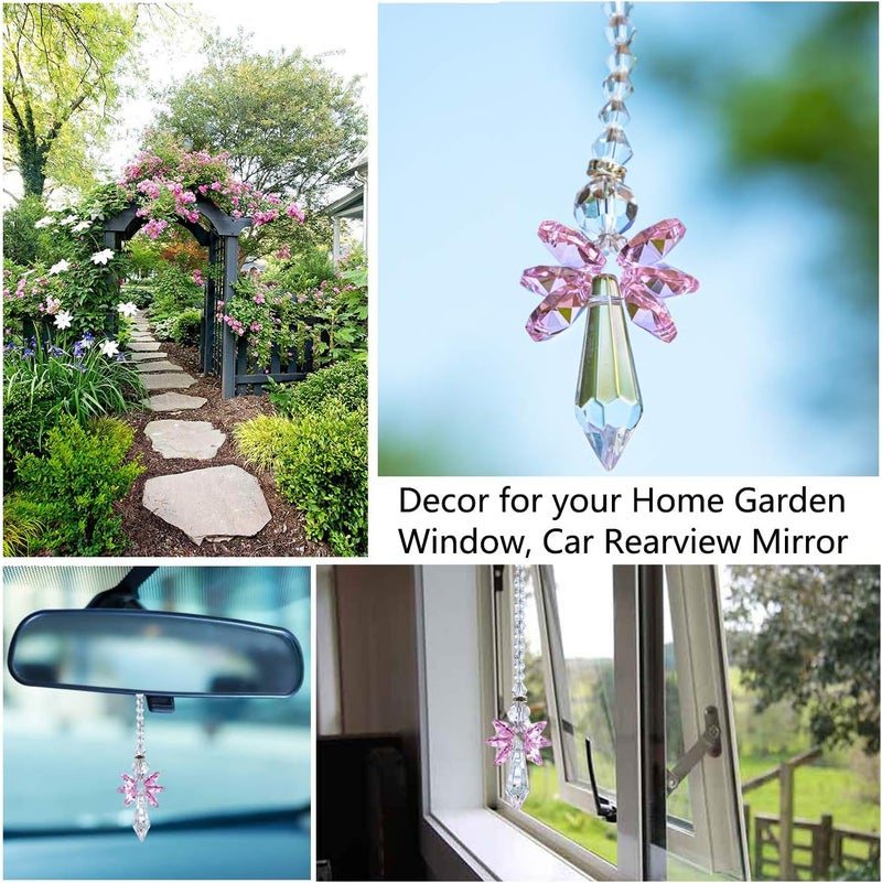 QFkris Rainbow Guardian Angel Crystal Suncatcher as Home/Car Decoration & Porch Decor & Hangings Crystal Glass Ornament Gift for Mom Women (Pink) - Image 2