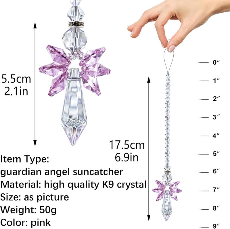 QFkris Rainbow Guardian Angel Crystal Suncatcher as Home/Car Decoration & Porch Decor & Hangings Crystal Glass Ornament Gift for Mom Women (Pink) - Image 1