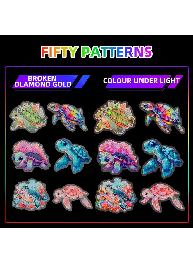 Bluejw 50 Transparent Laser Turtle Stickers Personalized Fantasy DIY Luggage Case Notes Waterproof Stickers - Image 3