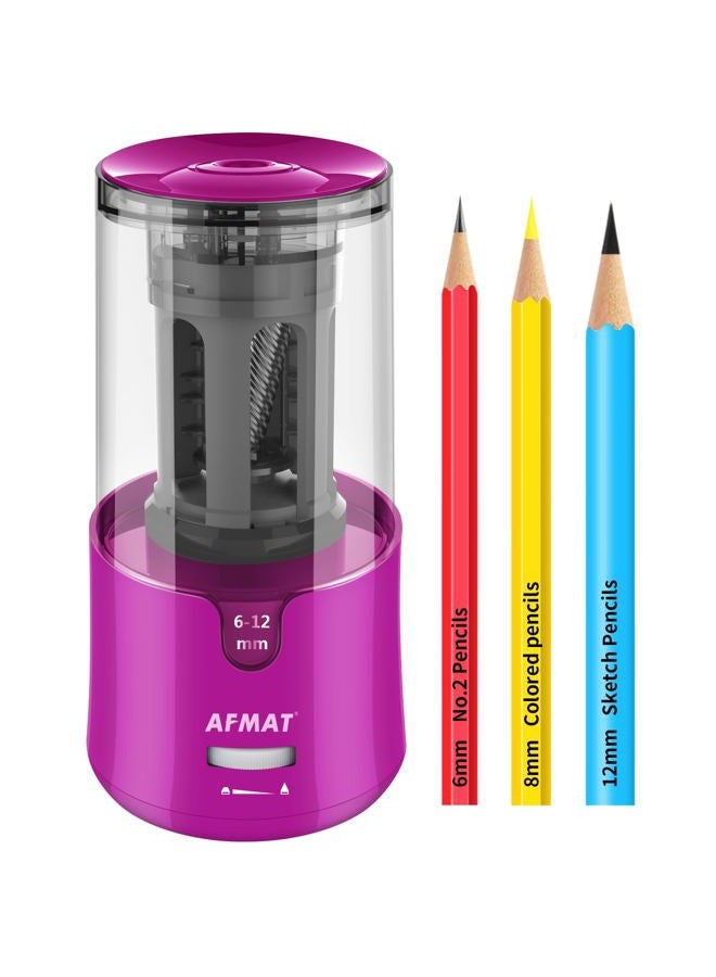 AFMAT Electric Pencil Sharpener for Colored Pencils, Auto Stop, Quick Sharpening in 3 Seconds, Large Hole Pencil Sharpener for 6-12mm No.2/Jumbo Pencils, Purple - Image 1