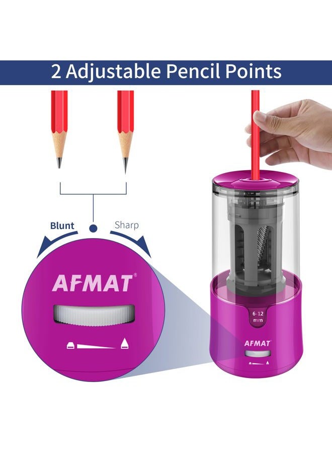 AFMAT Electric Pencil Sharpener for Colored Pencils, Auto Stop, Quick Sharpening in 3 Seconds, Large Hole Pencil Sharpener for 6-12mm No.2/Jumbo Pencils, Purple - Image 2