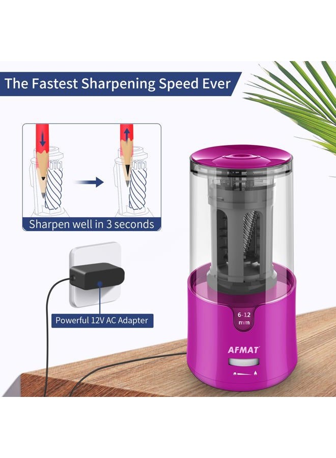 AFMAT Electric Pencil Sharpener for Colored Pencils, Auto Stop, Quick Sharpening in 3 Seconds, Large Hole Pencil Sharpener for 6-12mm No.2/Jumbo Pencils, Purple - Image 3