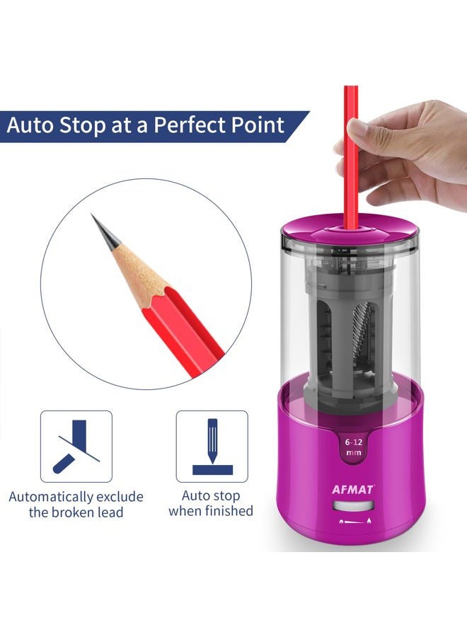 AFMAT Electric Pencil Sharpener for Colored Pencils, Auto Stop, Quick Sharpening in 3 Seconds, Large Hole Pencil Sharpener for 6-12mm No.2/Jumbo Pencils, Purple - Image 4