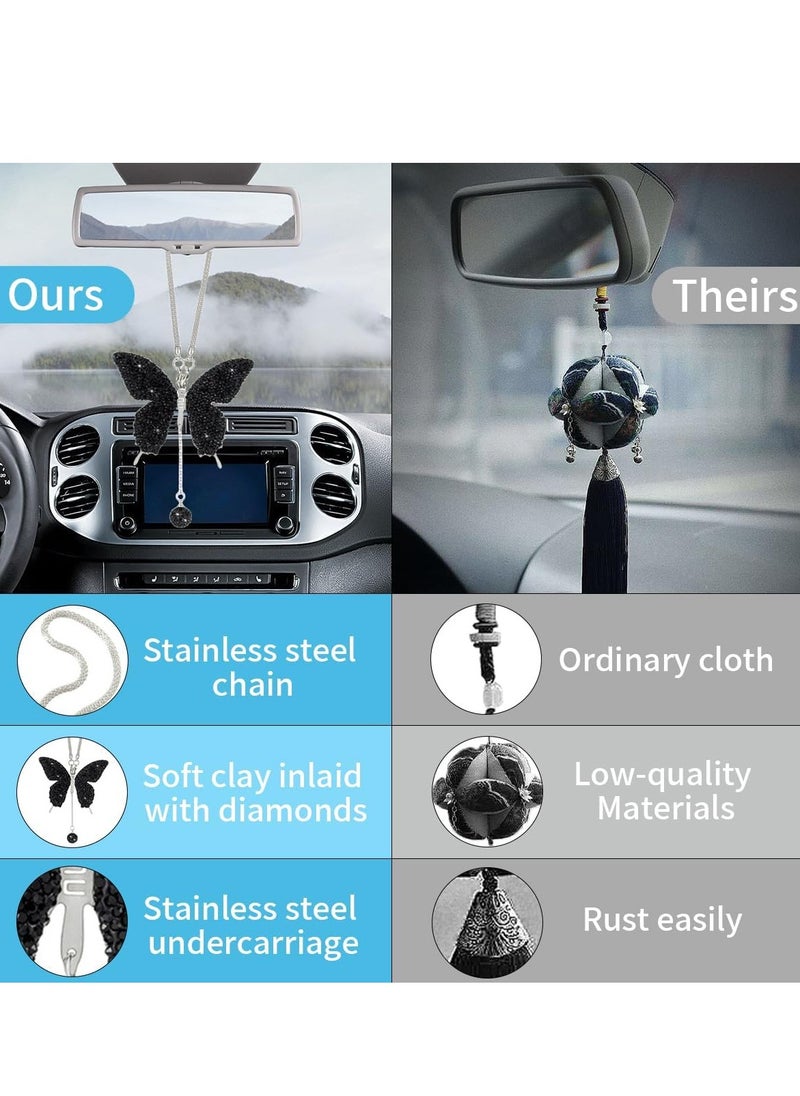 GUDOO - Crystal Car Rear View Mirror Charms Car Decorative Accessories for Women Bling Butterfly Diamond Car Hanging Accessories Lucky Gifts Hanging Ornament Pendant Decor for All Cars - Image 1