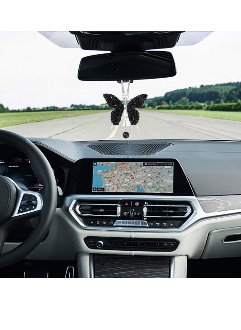 GUDOO - Crystal Car Rear View Mirror Charms Car Decorative Accessories for Women Bling Butterfly Diamond Car Hanging Accessories Lucky Gifts Hanging Ornament Pendant Decor for All Cars - Image 1