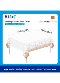 MARKQ Plastic Dot Tablecloth for Rectangle Table 54" x 72" Disposable Table Cover for Bridal Shower Wedding Birthday Party Decorations (White Rose Gold)  - Image 2