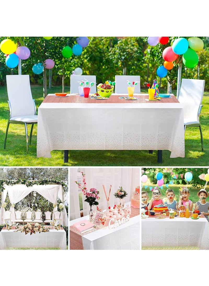 MARKQ Plastic Dot Tablecloth for Rectangle Table 54" x 72" Disposable Table Cover for Bridal Shower Wedding Birthday Party Decorations (White Rose Gold)  - Image 4