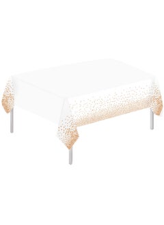 MARKQ Plastic Dot Tablecloth for Rectangle Table 54" x 72" Disposable Table Cover for Bridal Shower Wedding Birthday Party Decorations (White Rose Gold)  - Image 1
