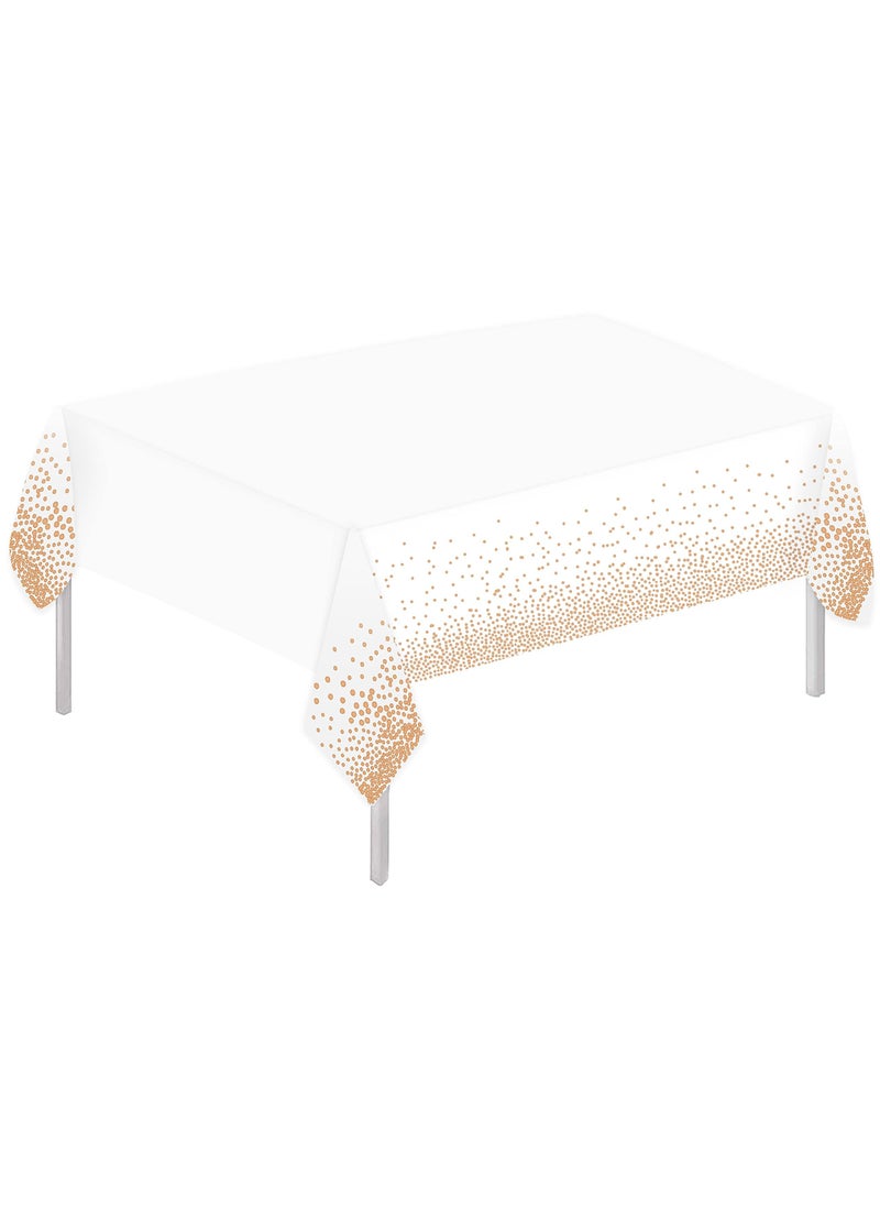 MARKQ Plastic Dot Tablecloth for Rectangle Table 54" x 72" Disposable Table Cover for Bridal Shower Wedding Birthday Party Decorations (White Rose Gold)  - Image 1