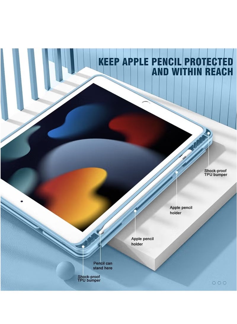 TIGER iPad 9th Generation Case 2021 / iPad 8th Generation Case 2020 / iPad 7th Gen 2019 – 10.2 Inch Protective Cover with Built-In Pencil Holder, Clear Transparent Hard Back, Smart Auto Wake/Sleep, Shockproof Corners, Slim Lightweight Design – Sky Blue - Image 3