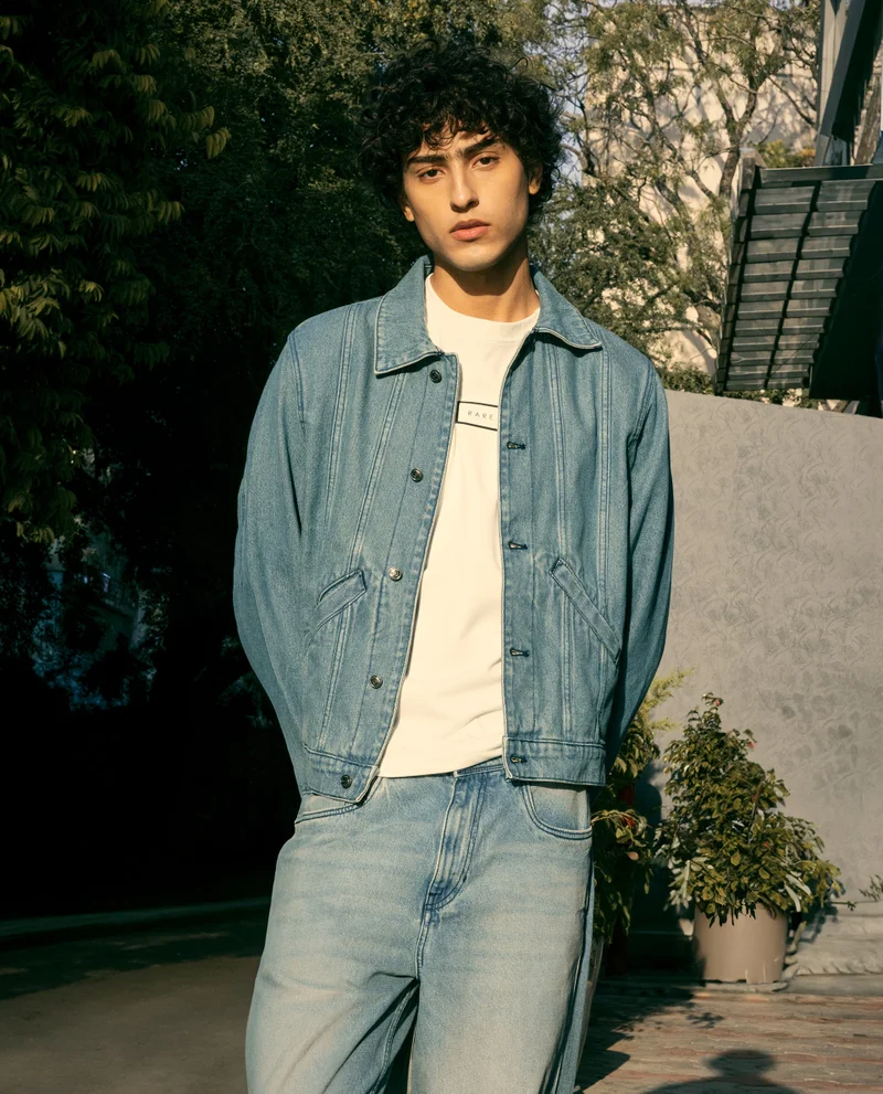 Rare Rabbit Men's Regular Fit Plain Denim Jacket