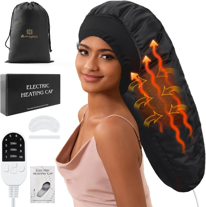 Amzpic Heat Cap for Deep Conditioning, Hair Steamer for Natural Hair Home Use w/10-level Heats Up Quickly, Thermal Steam Cap for Home Hair Treatment - Image 1