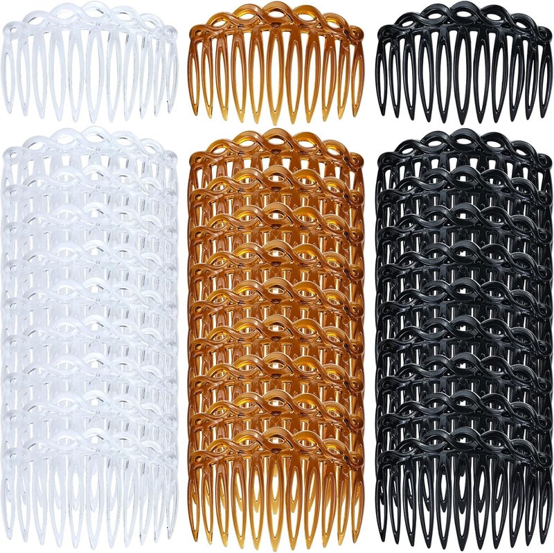 Cinaci 30 Pieces Clear White Brown Black Water Wave French Twist Hair Side Combs with 11 Teeth Bridal Wedding Veil Combs Accessories for Women Girls
