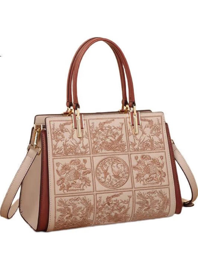 Viney Leather Handbag, Women'S Tote Bag, Middle-Aged Crossbody Shoulder Bag, Birthday Gift For Girlfriend, Qixi Festival Present - Image 1