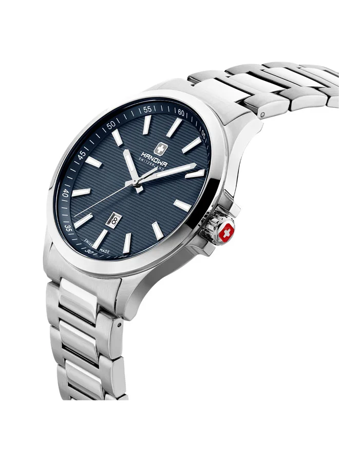 هانوا ساعة كاندير للرجال بسوار فضي من الستانلس ستيل ومينا أزرق بعقارب  مم