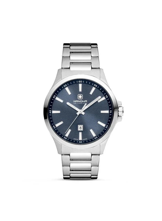 Kander Blue Dial Silver Stainless Steel Bracelet Analog Watch for Men 43mm
