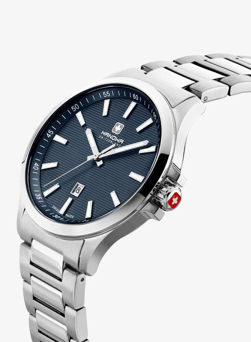 Hanowa Kander Blue Dial Silver Stainless Steel Bracelet Analog Watch for Men 43mm