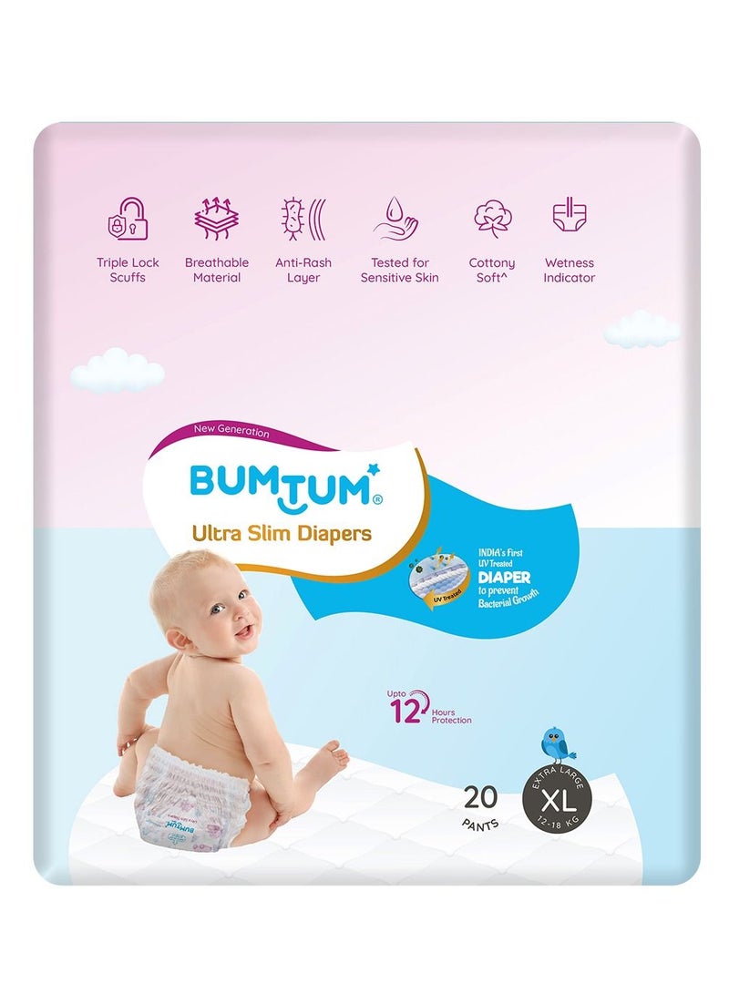 Bumtum UltraSlim Baby Pant Style Diapers -X  Large - Count 20 - Image 1