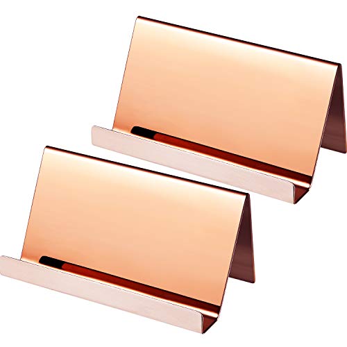 Maxdot 2 Pack Stainless Steel Business Cards Holders Desktop Credit Name Card Display Organizer for Business Mental Name Case Rack for Office Home Daily Use(Rose Gold) - Image 1