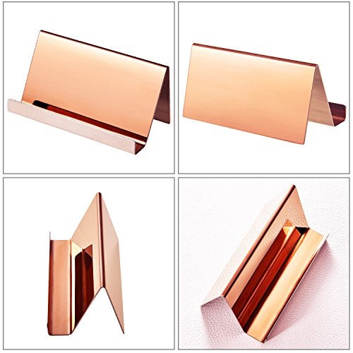Maxdot 2 Pack Stainless Steel Business Cards Holders Desktop Credit Name Card Display Organizer for Business Mental Name Case Rack for Office Home Daily Use(Rose Gold) - Image 2