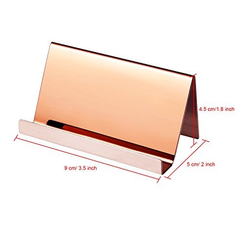 Maxdot 2 Pack Stainless Steel Business Cards Holders Desktop Credit Name Card Display Organizer for Business Mental Name Case Rack for Office Home Daily Use(Rose Gold) - Image 3