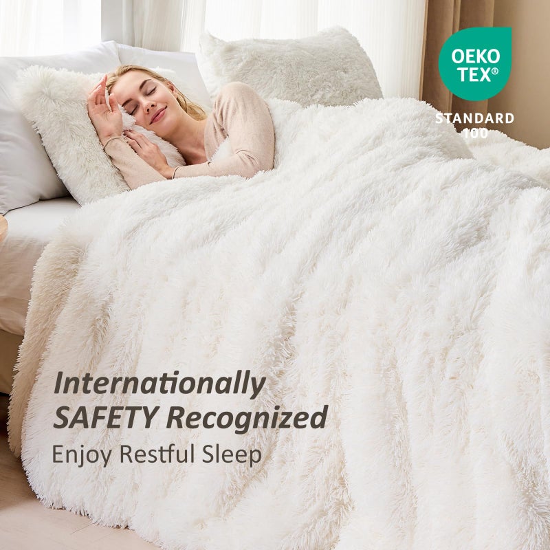 EMME Luxury White Fuzzy Duvet Cover Set King Size 3 Pieces Fluffy Comforter Cover Set for King Bed Shaggy and Plush Soft Bedding Duvet Covers (White, King) - Image 3