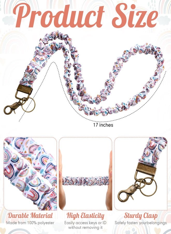 Geyoga Scrunchie Lanyards for ID Badges Keys Neck Stretchy Teacher Lanyards Cute Retractable Keychain Holder for Women Ladies, Rainbow Color, 19.70inch - Image 2