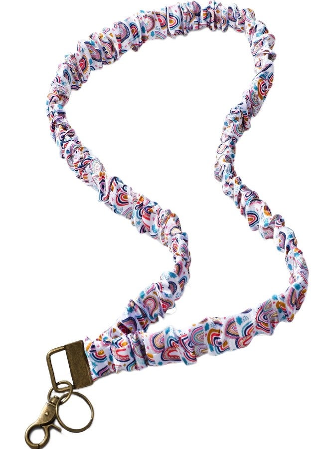 Geyoga Scrunchie Lanyards for ID Badges Keys Neck Stretchy Teacher Lanyards Cute Retractable Keychain Holder for Women Ladies, Rainbow Color, 19.70inch - Image 1