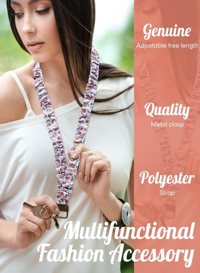 Geyoga Scrunchie Lanyards for ID Badges Keys Neck Stretchy Teacher Lanyards Cute Retractable Keychain Holder for Women Ladies, Rainbow Color, 19.70inch - Image 3
