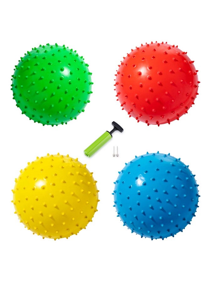 New Bounce Soft Balls for Kids - Set of Four 8.5" Knobby Balls Plus Pump & 2 pins, Durable, Inflatable Sensory Spiky Ball for Children, Toddlers and, Pets - Soft Bouncy Ball - Image 1
