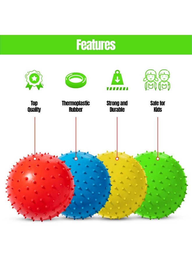 New Bounce Soft Balls for Kids - Set of Four 8.5" Knobby Balls Plus Pump & 2 pins, Durable, Inflatable Sensory Spiky Ball for Children, Toddlers and, Pets - Soft Bouncy Ball - Image 4