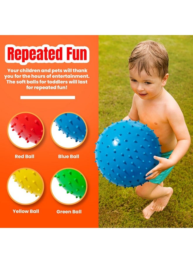 New Bounce Soft Balls for Kids - Set of Four 8.5" Knobby Balls Plus Pump & 2 pins, Durable, Inflatable Sensory Spiky Ball for Children, Toddlers and, Pets - Soft Bouncy Ball - Image 2