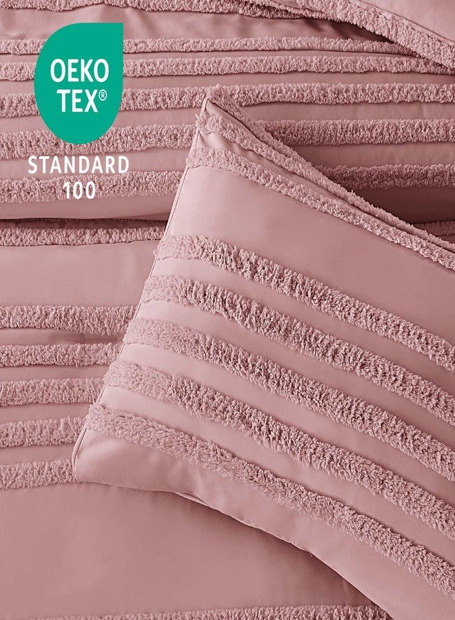 BEDELITE Boho Comforter Set Queen Size, Dusty Pink Tufted Striped Bed Set 3 Pieces, Soft Vintage Farmhouse Comforter for All Seasons, Boho Home Decor,Fluffy Jacquard Bedding with 2 Pillow Shams - Image 4