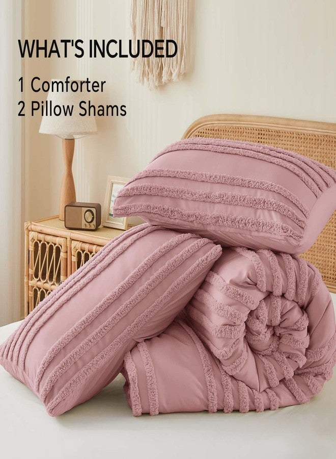 BEDELITE Boho Comforter Set Queen Size, Dusty Pink Tufted Striped Bed Set 3 Pieces, Soft Vintage Farmhouse Comforter for All Seasons, Boho Home Decor,Fluffy Jacquard Bedding with 2 Pillow Shams - Image 5