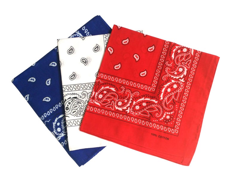 combocube 12 Pack Multi-Purpose Cotton Paisley Cowboy Bandanas Headband for Men and Women,Blue&White&Red - Image 1