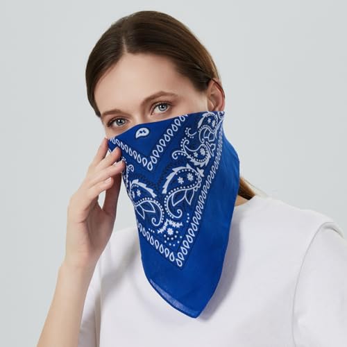 combocube 12 Pack Multi-Purpose Cotton Paisley Cowboy Bandanas Headband for Men and Women,Blue&White&Red - Image 5
