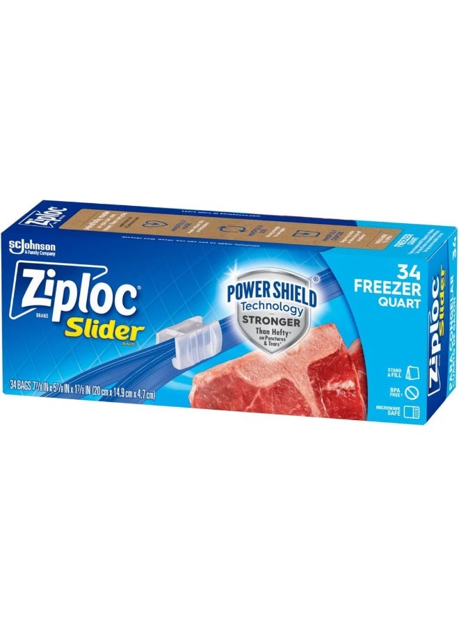 Ziploc Quart Food Storage Freezer Slider Bags, Power Shield Technology for More Durability, 34 Count - Image 1