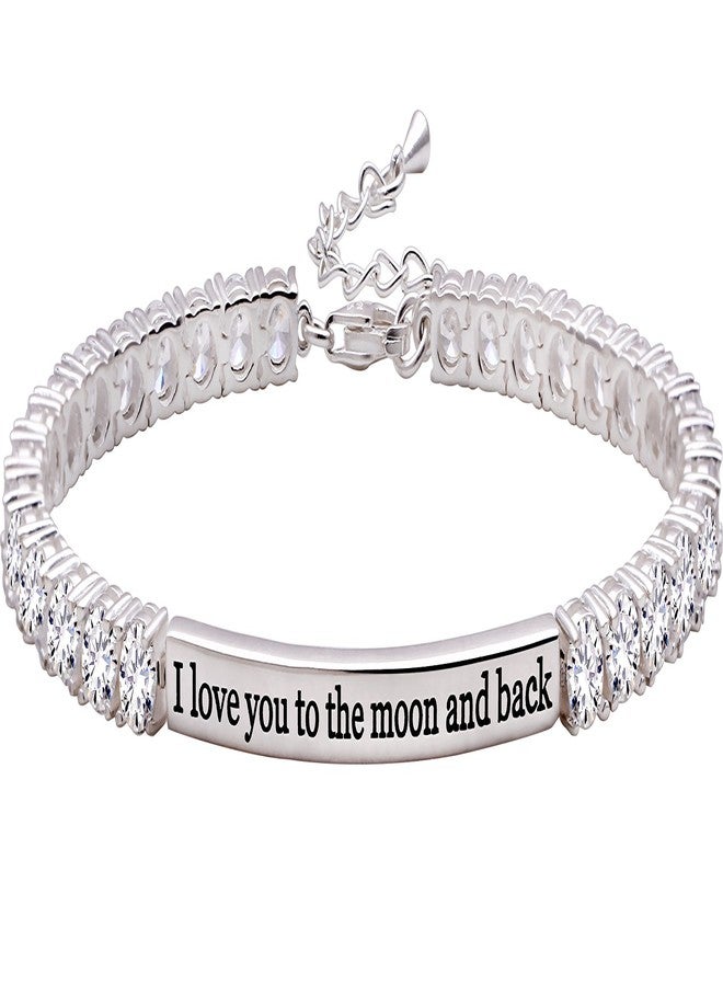 ALOV Jewelry Sterling Silver "I love you to the moon and back" 4mm Cubic Zirconia Tennis Bracelet - Image 1