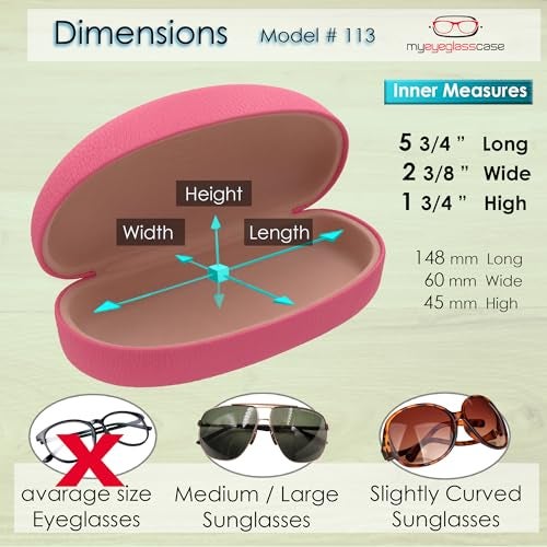 MyEyeglassCase Chic Women Pink Distressed Sunglasses case - Hard Glasses Holder - Eyeglass Case Metal Hard shell in Elegant Faux Leather Medium - Large frames w/drawstring Pouch & Cloth (AS113 Pink) - Image 5