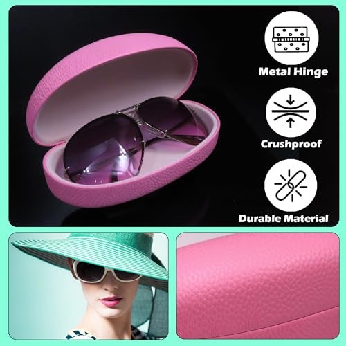 MyEyeglassCase Chic Women Pink Distressed Sunglasses case - Hard Glasses Holder - Eyeglass Case Metal Hard shell in Elegant Faux Leather Medium - Large frames w/drawstring Pouch & Cloth (AS113 Pink) - Image 4