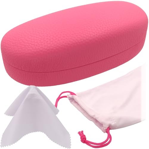 MyEyeglassCase Chic Women Pink Distressed Sunglasses case - Hard Glasses Holder - Eyeglass Case Metal Hard shell in Elegant Faux Leather Medium - Large frames w/drawstring Pouch & Cloth (AS113 Pink) - Image 1