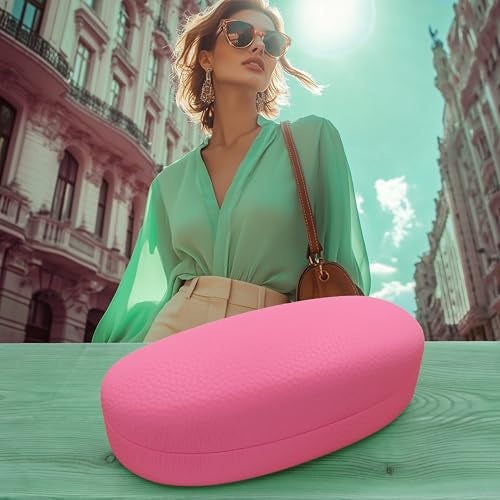 MyEyeglassCase Chic Women Pink Distressed Sunglasses case - Hard Glasses Holder - Eyeglass Case Metal Hard shell in Elegant Faux Leather Medium - Large frames w/drawstring Pouch & Cloth (AS113 Pink) - Image 2