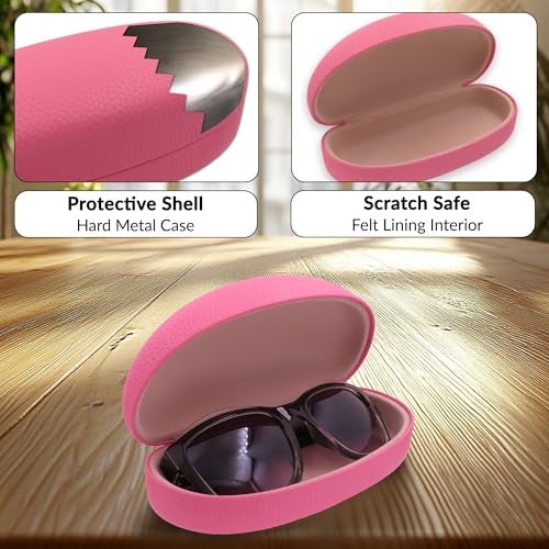 MyEyeglassCase Chic Women Pink Distressed Sunglasses case - Hard Glasses Holder - Eyeglass Case Metal Hard shell in Elegant Faux Leather Medium - Large frames w/drawstring Pouch & Cloth (AS113 Pink) - Image 3