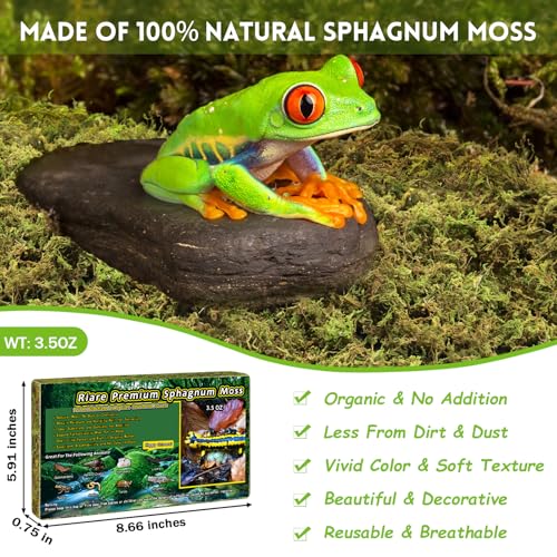 Riare 3.5 OZ Premium Sphagnum Moss for Reptiles- 4QT Natural Live Moss Reptile Moss Bedding for Terrarium, Hatching, Forest Sphagnum Moss Reptile Substrate for Snakes, Gecko, Turtles, Frogs, Leopard - Image 2