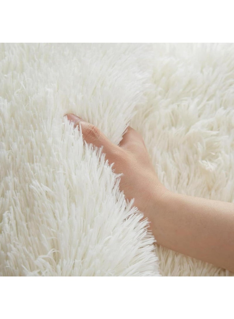 Bluejw 60*200cm Bedroom Bedside Living Room White Fluff Simple Thickened Carpet - Image 3