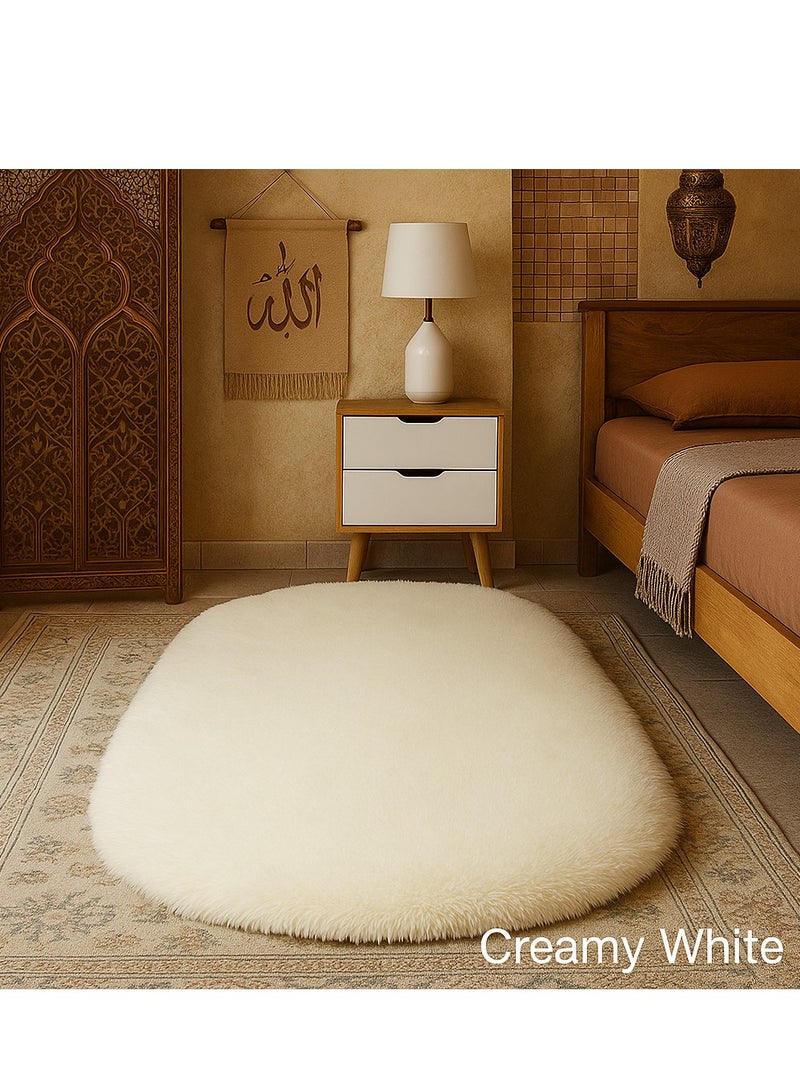 Bluejw 60*200cm Bedroom Bedside Living Room White Fluff Simple Thickened Carpet - Image 5