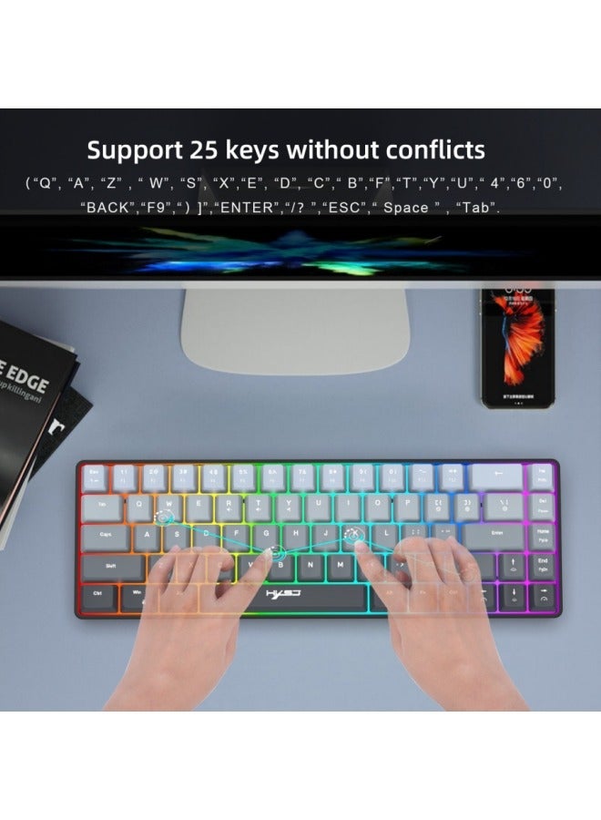 لوحة مفاتيح ألعاب سلكية V200، 68 مفتاحًا بإضاءة خلفية RGB متدرجة الألوان، لوحة مفاتيح ألعاب صغيرة الحجم للغاية، لأجهزة الكمبيوتر الشخصية/أجهزة ماك - Image 4