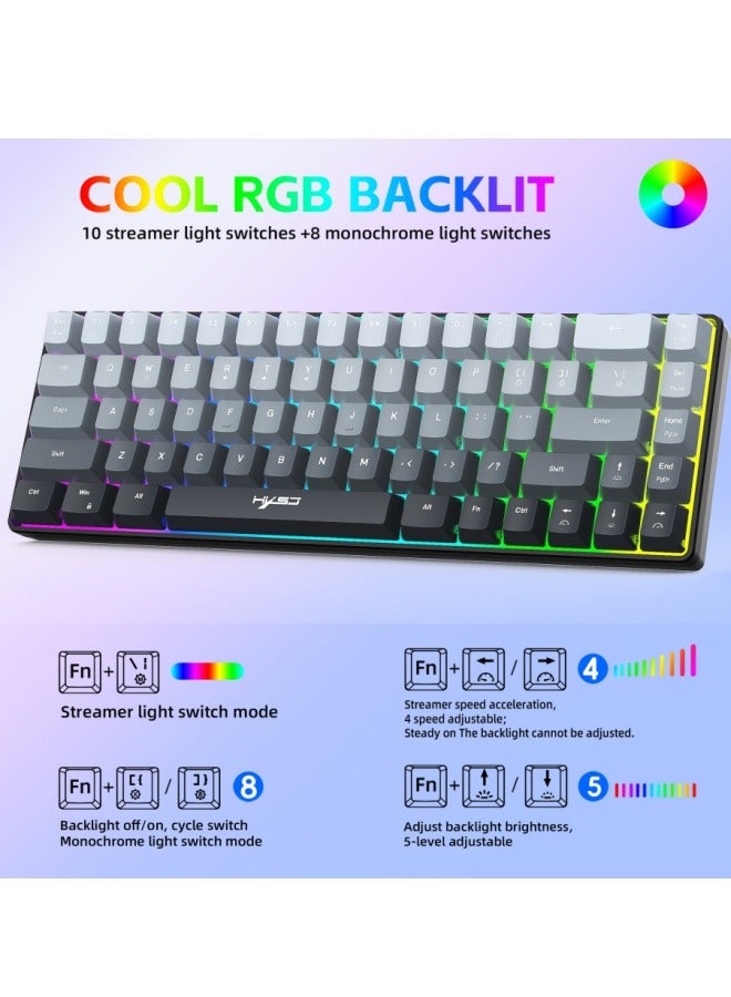 لوحة مفاتيح ألعاب سلكية V200، 68 مفتاحًا بإضاءة خلفية RGB متدرجة الألوان، لوحة مفاتيح ألعاب صغيرة الحجم للغاية، لأجهزة الكمبيوتر الشخصية/أجهزة ماك - Image 2
