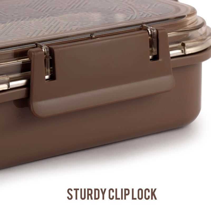 Cello CELLO Duo Big PU Insulated Lunch Box Inner Stainless Steel Compartment Unbreakable Lid with with 4 Sided Click Locks Ideal for CollegeOffice Outdoor Activities Brown Set of 1  - Image 4